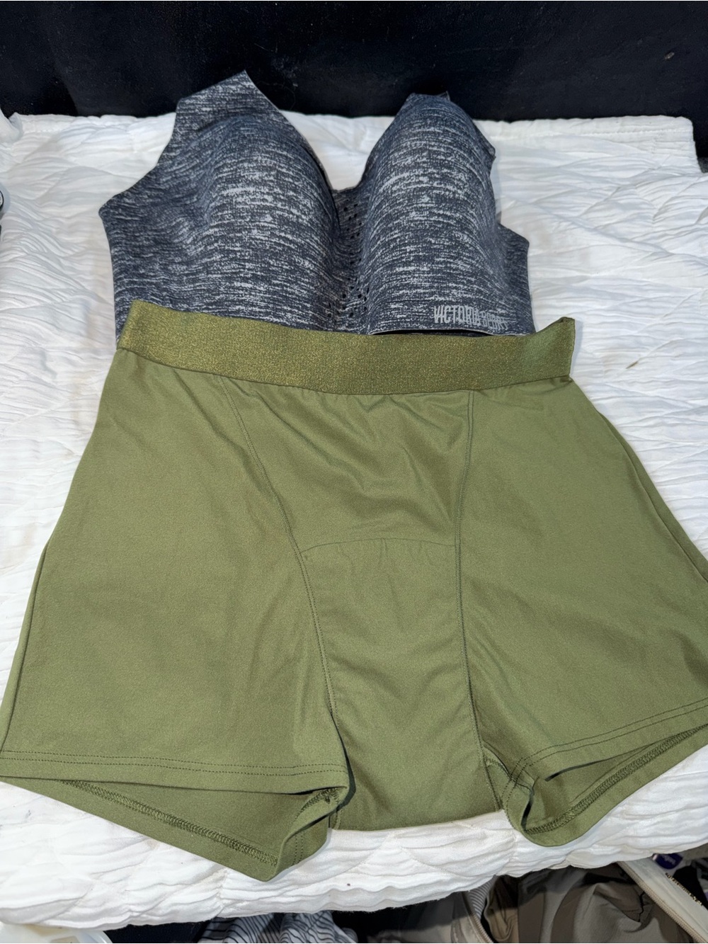 Victoria's Secret Olive Green Athletic Shorts with Shimmer Waistband
